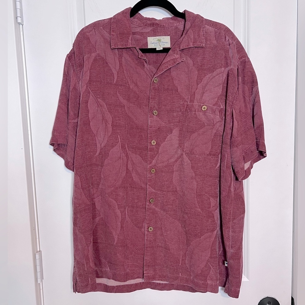 VNTG 100% Silk Washable Palm Leaf Print Hawaiian Shirt